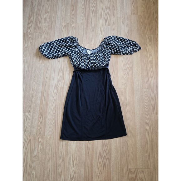 Max Studio Black & White Puff Sleeve Belted Dress – Retro Mod Style - Picture 1 of 7